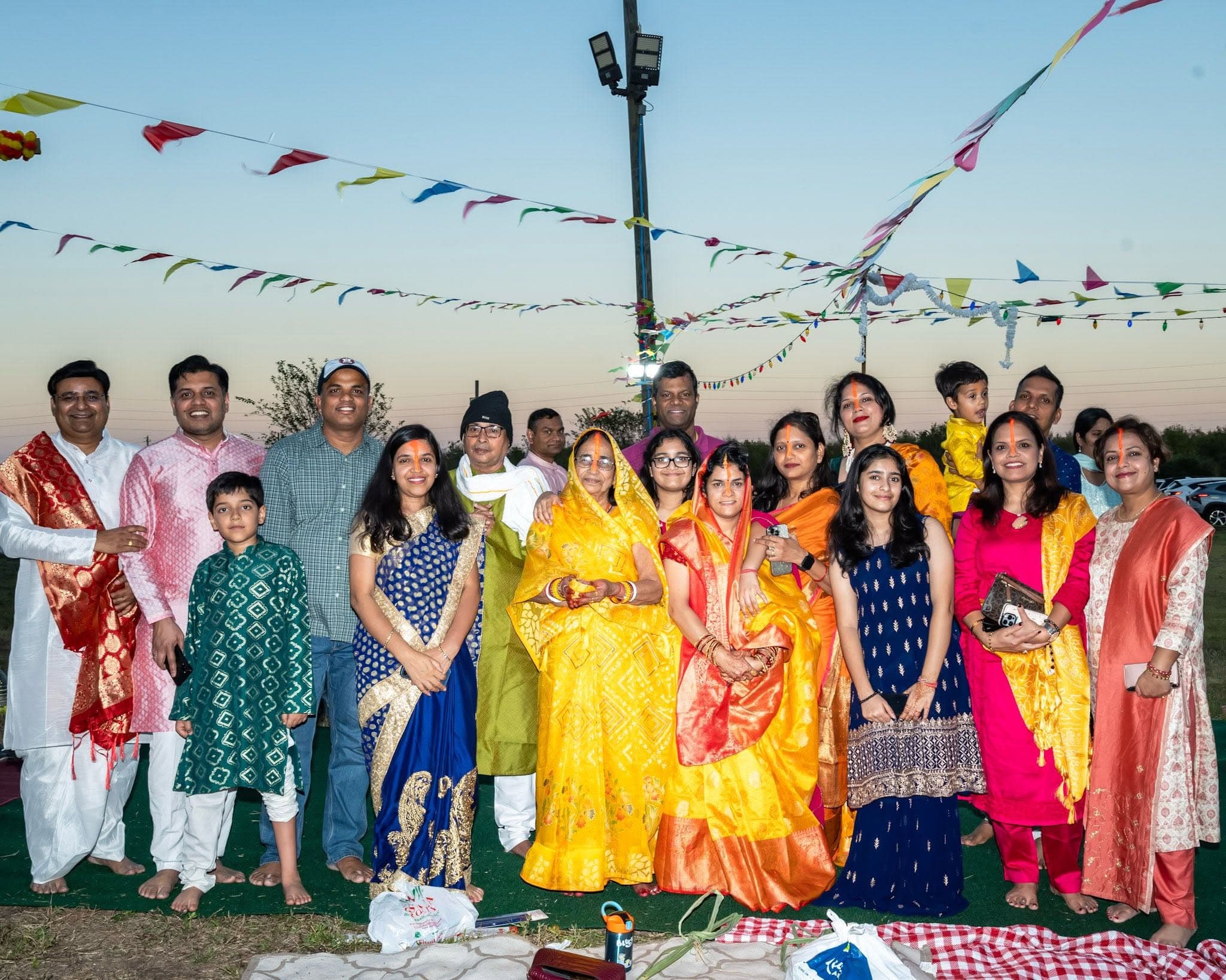 Community members preparing offerings for Chhath Puja